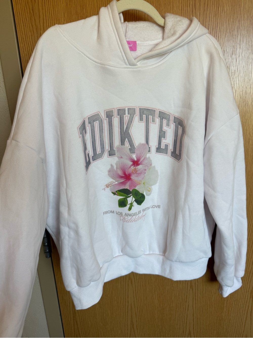 Edikted White Hoodie and sweatpants set with Pink Floral Logo